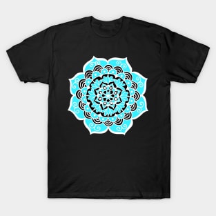 Sky Blue Black and White Mandala T-Shirt